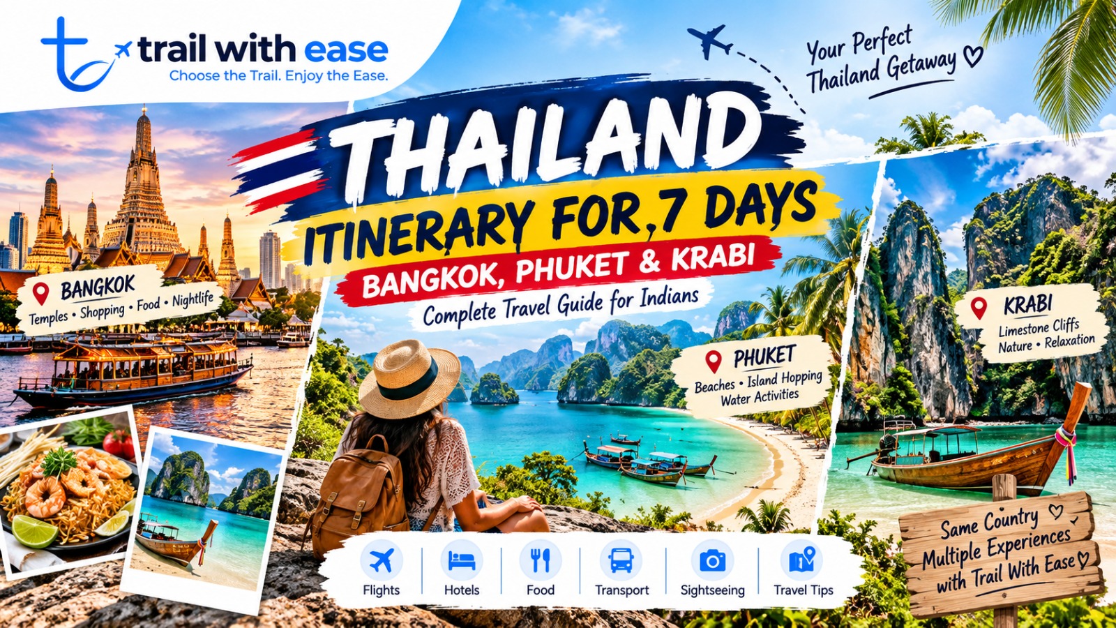 Thailand itinerary for 7 days covering Bangkok, Phuket and Krabi