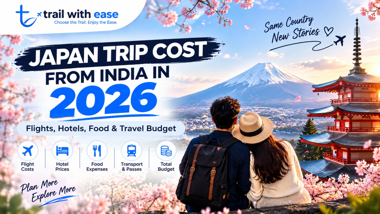 Japan trip cost from India in 2026 showing flights, hotels, food, transport and travel budget
