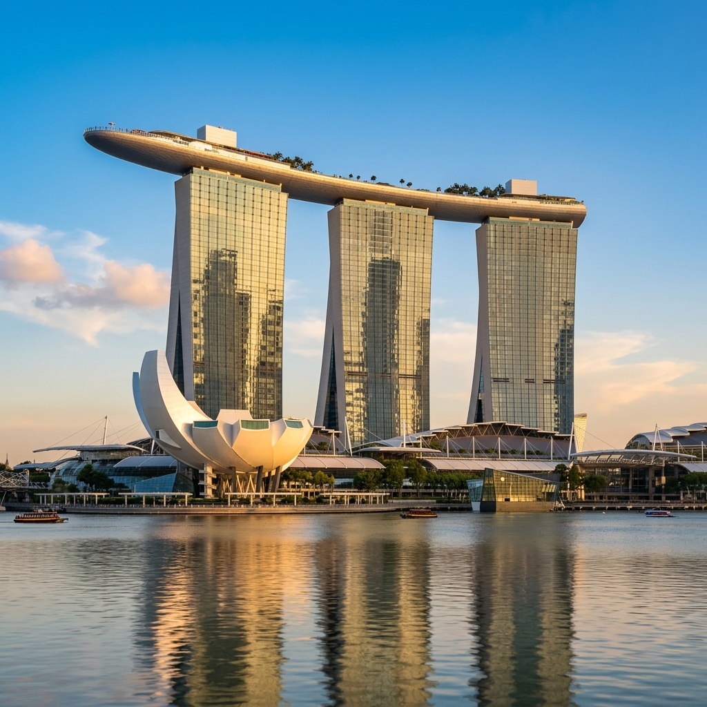 Marina Bay Sands Hotel Towers and Sands SkyPark at golden hour Marina Bay Sands Hotel Towers and Sands SkyPark at golden hour